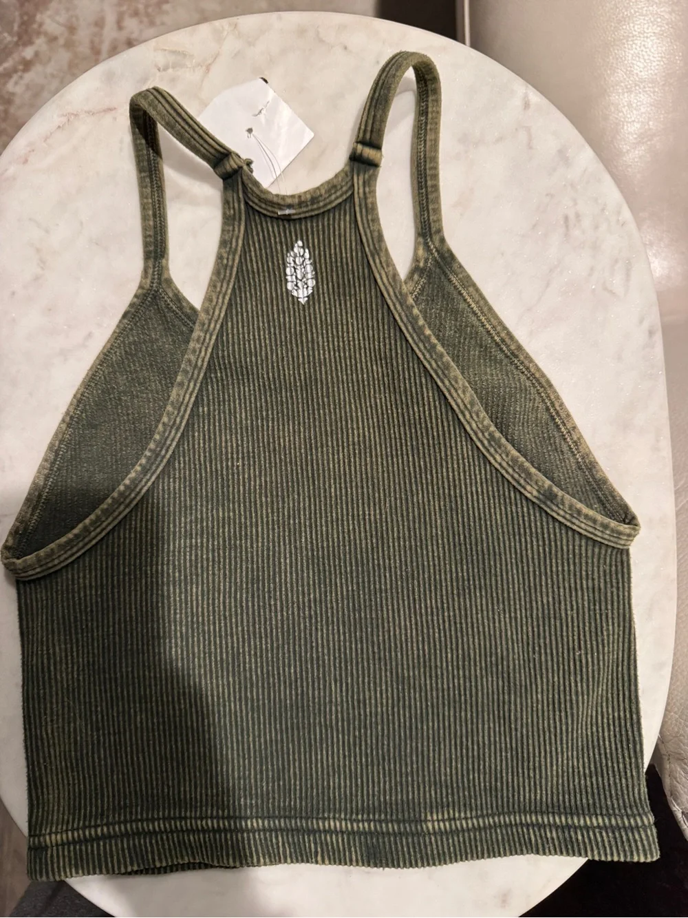 Free People Movement Olive Ribbed Halter Crop Top